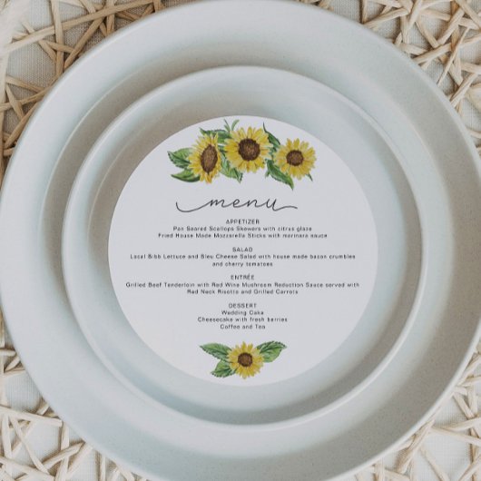 Invitation EMMA Russe Watercolor Sunflower Fall Round Menu