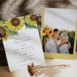 Invitation EMMA Rustic Watercolor Mariage campagnard de tourn<br><div class="desc">Ce faire-part de mariage possède des tournesols rustiques et une police de caractères manuscrite mignonne. Modifiez la plupart des textes pour répondre aux besoins de votre événement et ajoutez votre propre photo à l'arrière avec votre site Web mariage pour une touche personnelle. Ce faire-part de mariage est parfait pour votre...</div>
