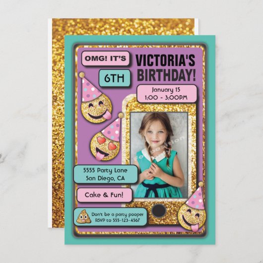 Invitation Emoji Anniversaire Cellule Téléphone SMS invitatio (Devant / Derrière)