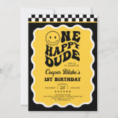 Invitation Emoji Jaune Noir Un Joyeux Dude Boy 1er Anniversai (Devant)