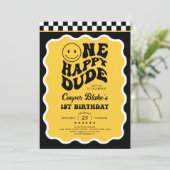 Invitation Emoji Jaune Noir Un Joyeux Dude Boy 1er Anniversai (Debout devant)