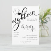 Invitation Emoji noir et blanc moderne 18e anniversaire (Debout devant)