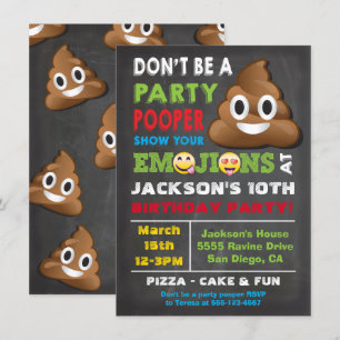Invitation Emoji Party Pooper Boys Anniversaire Fête Invitati