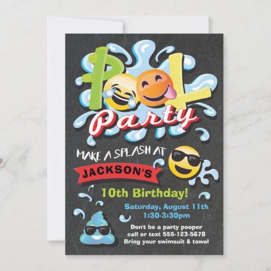 Invitation Emoji Pool Party Anniversaire (Devant)
