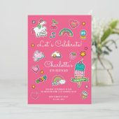 Invitation Emoji rose Anniversaire Unicorn Girl (Debout devant)