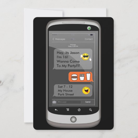 Invitation Emoji Smart Phone SMS drôle Anniversaire de enfant (Devant)