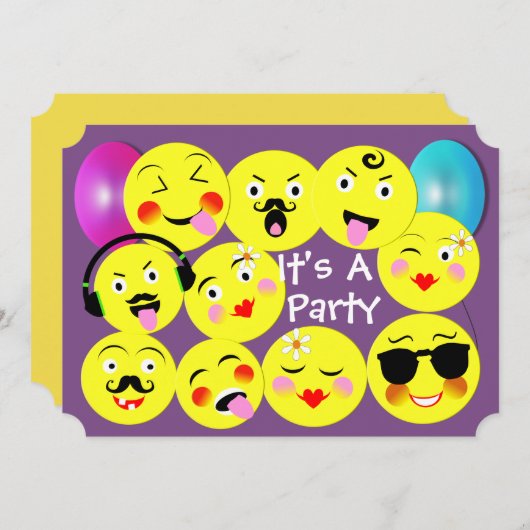 Invitation Emoticon Funny Mignonne Faces tendance (Devant / Derrière)
