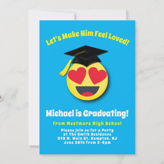 Invitation Emoticon Heart Eyes Visite mignonne Graduation Par (Devant)
