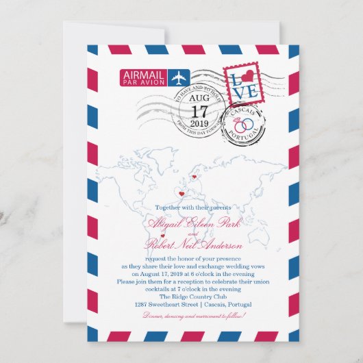 Invitation Emplacements mondiaux de courrier | Mariage (Devant)