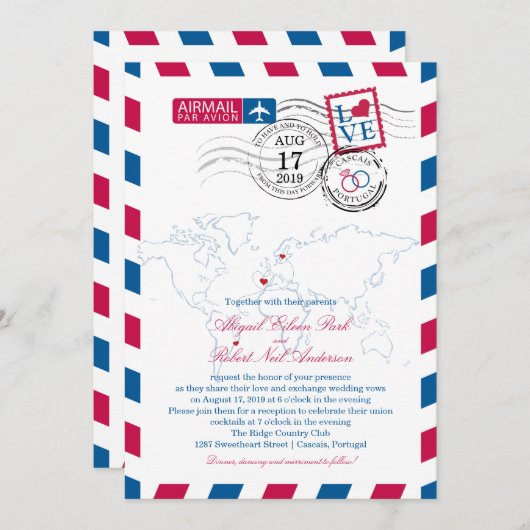 Invitation Emplacements mondiaux de courrier | Mariage (Devant / Derrière)