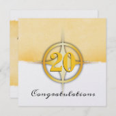 Invitation Employé d'emblème d'or de Faux anniversaire de 20 (Devant / Derrière)