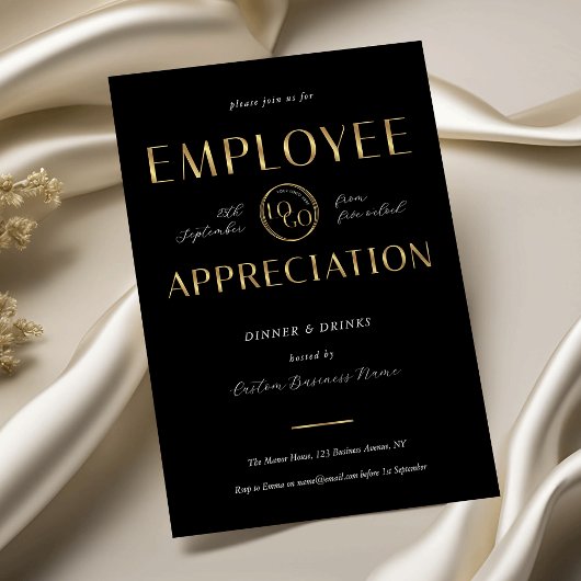 Invitation Employee Appreciation Black & Gold Logo Business