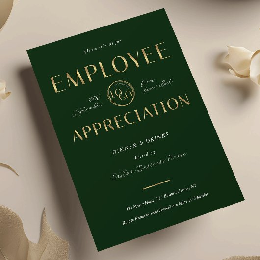 Invitation Employee Appreciation Green & Gold Logo Business