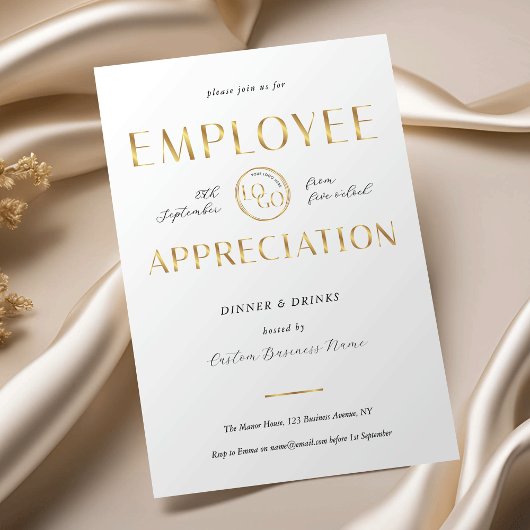 Invitation Employee Appreciation White & Gold Logo Business