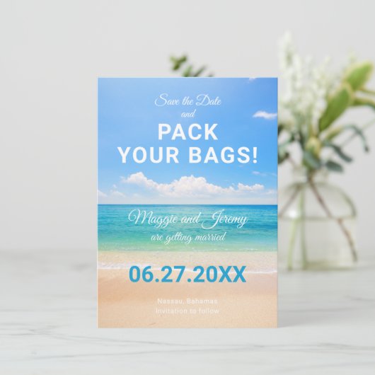Invitation Emportez vos sacs Destination Mariage Enregistrer (Debout devant)