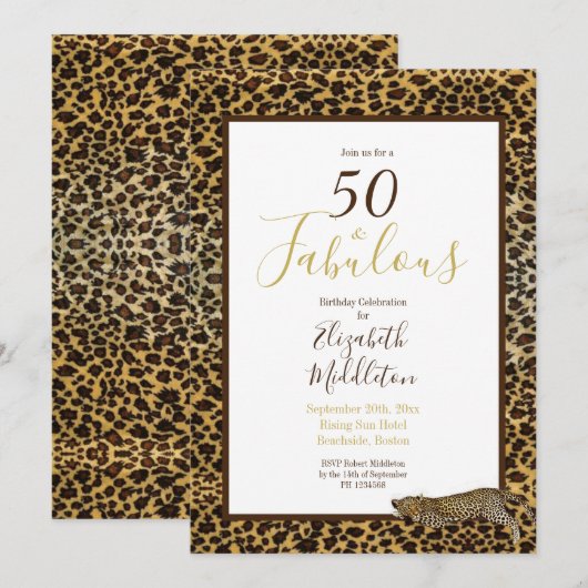 Invitation Empreinte de léopard 50 et fabuleux anniversaire m (Devant / Derrière)