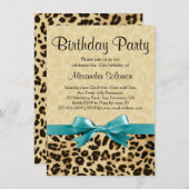 Invitation Empreinte de léopard Aqua Blue Bow Girl Anniversai (Devant / Derrière)