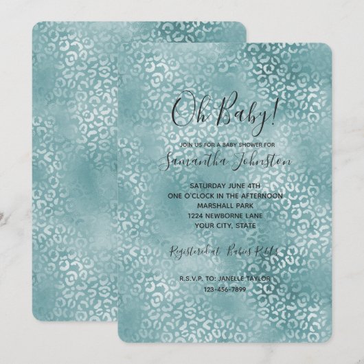 Invitation Empreinte de léopard Aqua Blue Glam (Devant / Derrière)