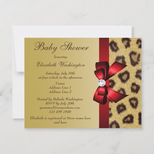 Invitation Empreinte de léopard, Baby shower Red Bow (Dos)