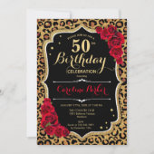 Invitation Empreinte de léopard Black Gold Photo 50e annivers (Devant)