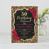 Invitation Empreinte de léopard Black Gold Photo 50e annivers (Debout devant)