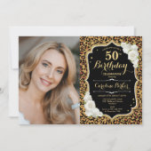 Invitation Empreinte de léopard Black Gold Photo 50e annivers (Devant)