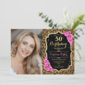 Invitation Empreinte de léopard Black Gold Pink Photo 50e ann (Debout devant)