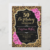 Invitation Empreinte de léopard Black Pink Photo 50e annivers (Devant)