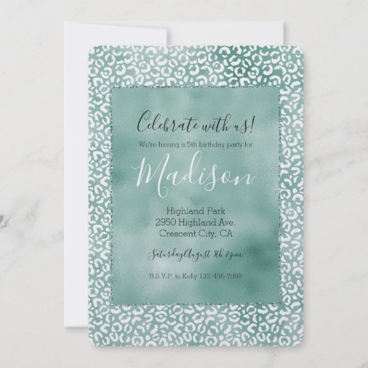 Invitation Empreinte de léopard blanc à la menthe (Devant)