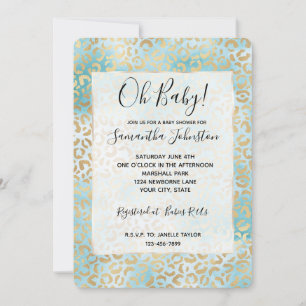 Invitation Empreinte de léopard blanc Aqua Gold