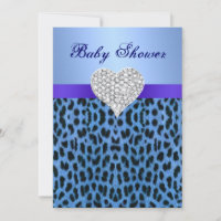 Empreinte de léopard bleu Baby shower Coeur Invita