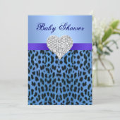Invitation Empreinte de léopard bleu Baby shower Coeur Invita (Debout devant)