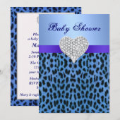 Invitation Empreinte de léopard bleu Baby shower Coeur Invita (Devant / Derrière)