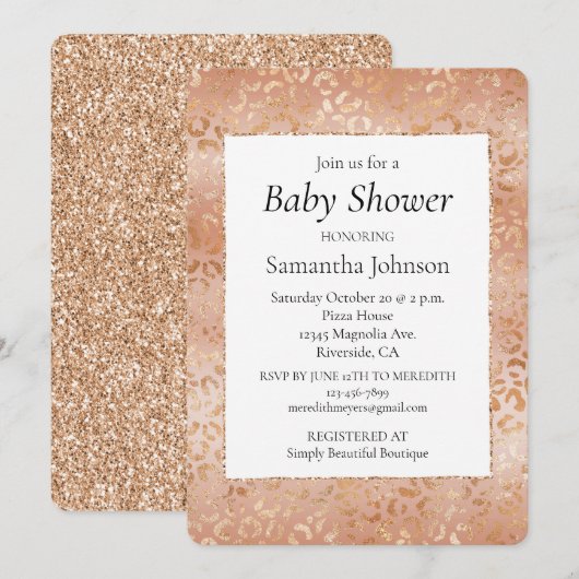 Invitation Empreinte de léopard Blush du Rose Peach crémeux (Devant / Derrière)