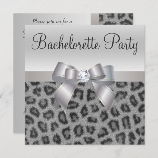 Invitation Empreinte de léopard, Bow & Diamond Bachelorette P (Devant / Derrière)