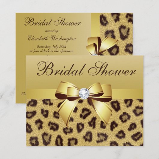Invitation Empreinte de léopard, Bow & Diamond Fête des marié (Devant / Derrière)