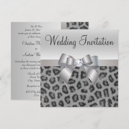 Invitation Empreinte de léopard, Bow & Diamond Wedding Invite (Devant / Derrière)