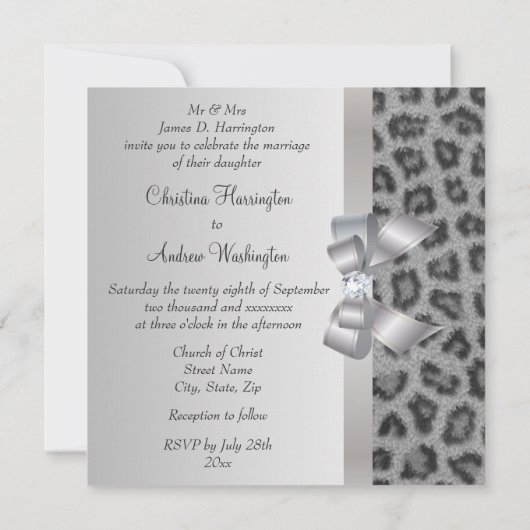 Invitation Empreinte de léopard, Bow & Diamond Wedding Invite (Dos)