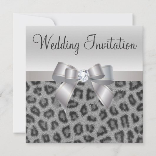 Invitation Empreinte de léopard, Bow & Diamond Wedding Invite (Devant)