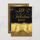 Invitation Empreinte de léopard & Bow Gold 50 & Fabuleux RSVP (Devant / Derrière)