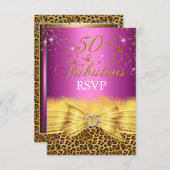 Invitation Empreinte de léopard & Bow Rose 50 & Fabuleux RSVP (Devant / Derrière)