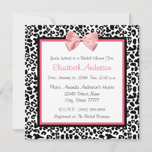 Invitation Empreinte de léopard branché et Fête de l'mariée d (Dos)