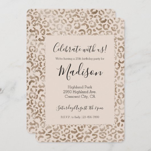 Invitation Empreinte de léopard Brown de crème (Devant / Derrière)