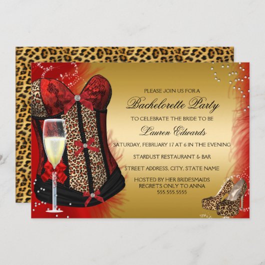 Invitation Empreinte de léopard Corset Bachelorette Invitatio (Devant / Derrière)