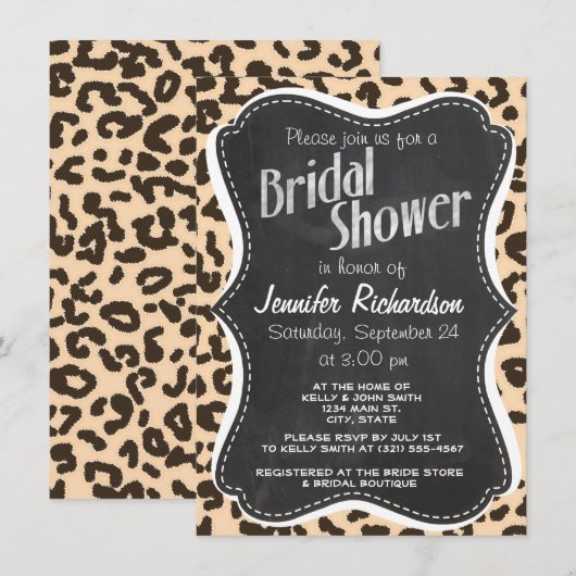 Invitation Empreinte de léopard couleur bisque ; tableau de b (Devant / Derrière)