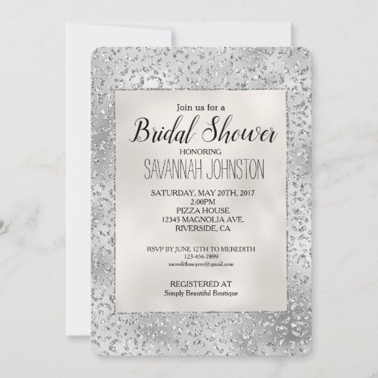 Invitation Empreinte de léopard d'argent Luxe Parties scintil (Devant)