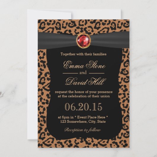 Invitation Empreinte de léopard de luxe Ruby Gemstone Mariage (Devant)