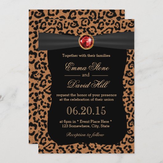 Invitation Empreinte de léopard de luxe Ruby Gemstone Mariage (Devant / Derrière)