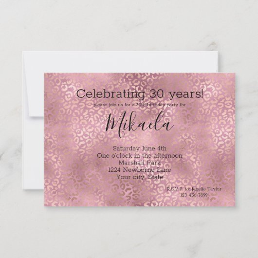 Invitation Empreinte de léopard de verre rose (Devant)