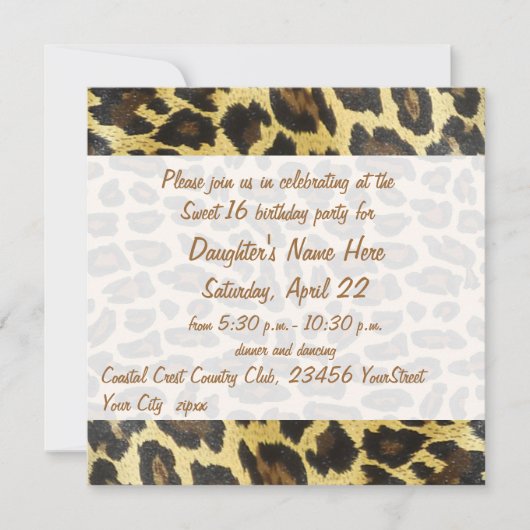 Invitation Empreinte de léopard d'or 16e anniversaire (Devant)